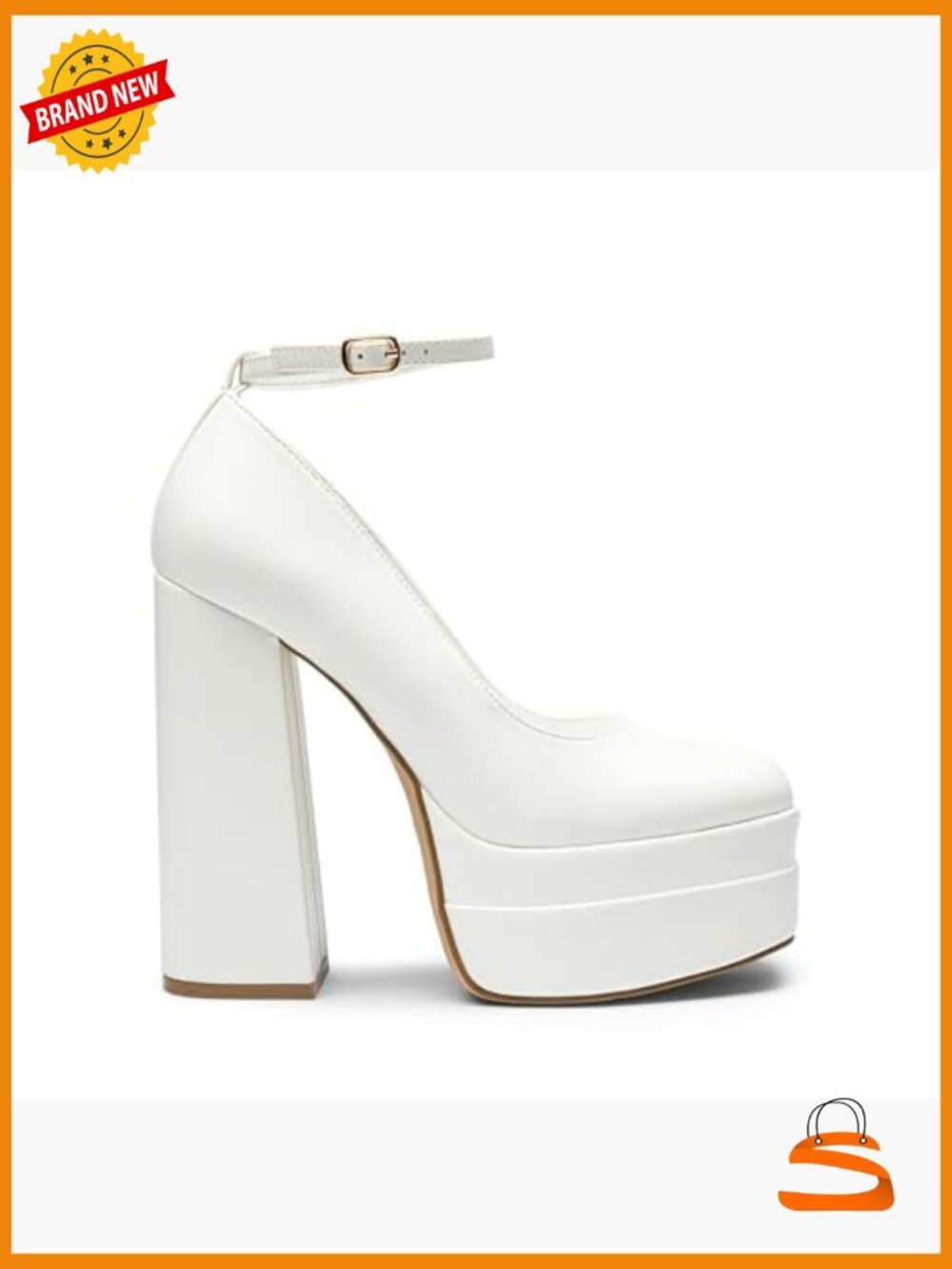 Platform High Heels Chunky Block Pumps Square Toe Ankle Strap Dress Shoes - Picture 3 of 7